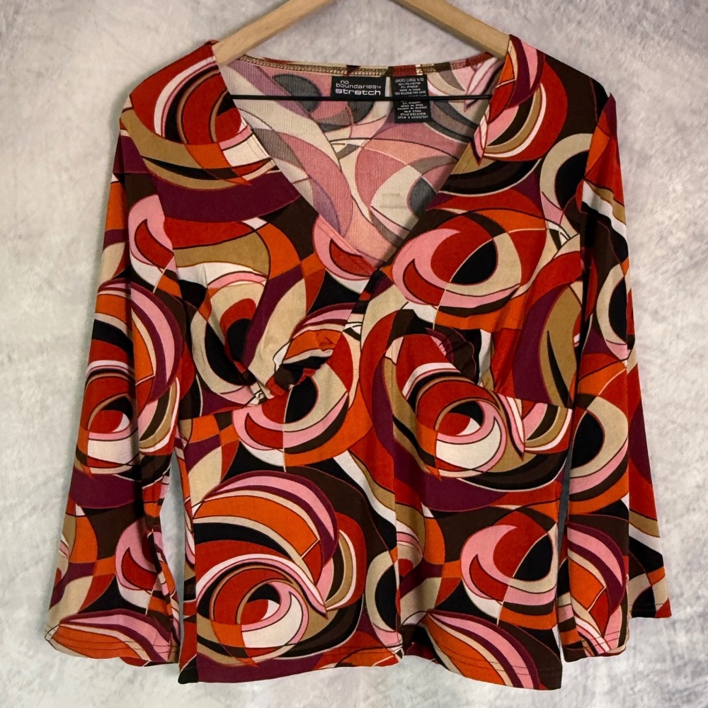 Vtg Y2K No Boundaries Top Sz L 11/13 Abstract Print Indie Sleaze mod psychedelic